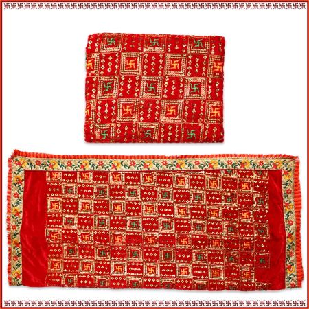 Swastik Puja Velvet Cloth for Temple, Festival, Table & Back Drop Decor