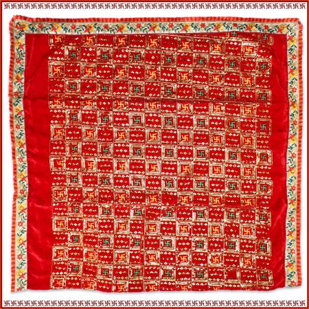 Swastik Puja Velvet Cloth for Temple, Festival, Table & Back Drop Decor
