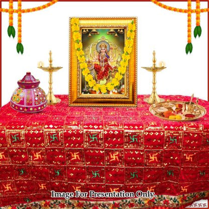 Swastik Puja Velvet Cloth for Temple, Festival, Table & Back Drop Decor
