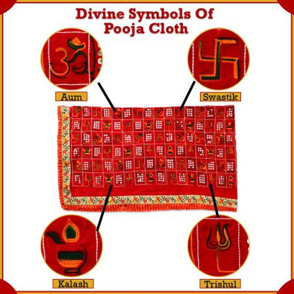 Vedic Pavitra Puja Positive Hindu Symbols Velvet Tablecloth for Temple Puja Room Decor