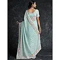Georgette Pinstripe Pattern Thread-Sequins Heavy Embroidered Saree with Meena Floral Border