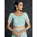 Georgette Pinstripe Pattern Thread-Sequins Heavy Embroidered Saree with Meena Floral Border