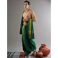 Dhoti and Veshti Set Pure Cotton Drape Style With Hexagon Combination Pattern Woven Border