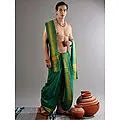 Dhoti and Veshti Set Pure Cotton Drape Style With Hexagon Combination Pattern Woven Border