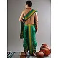 Dhoti and Veshti Set Pure Cotton Drape Style With Hexagon Combination Pattern Woven Border