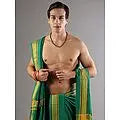 Dhoti and Veshti Set Pure Cotton Drape Style With Hexagon Combination Pattern Woven Border