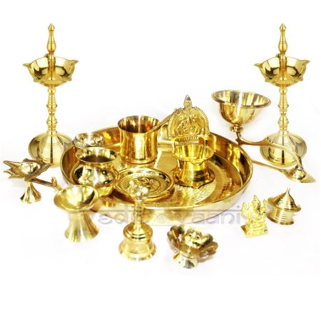 Puja Thali Set in Brass with Samai Lamp