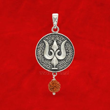 Elegant Trishul Locket with Rudraksha in Silver