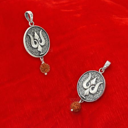 Elegant Trishul Locket with Rudraksha in Silver