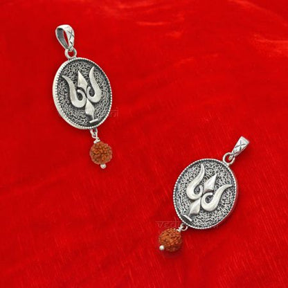 Elegant Trishul Locket with Rudraksha in Silver