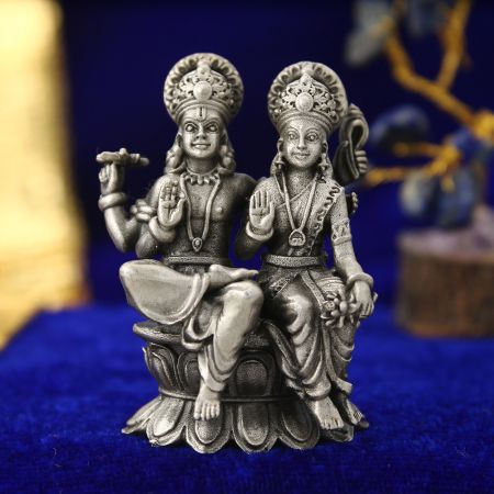 Vishnu Lakshmi Idol in Silver Oxidize Finish