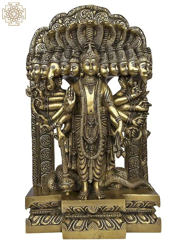 14" Lord Vishnu in his Cosmic Magnification In Brass | Handmade | Made In India