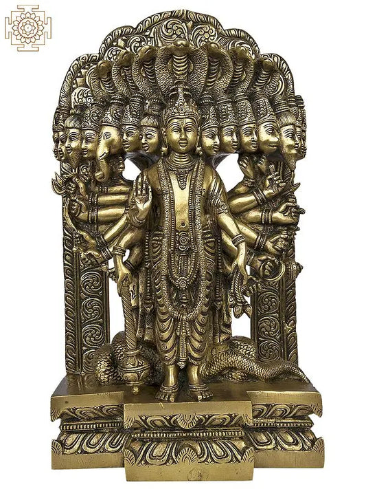 14" Lord Vishnu in his Cosmic Magnification In Brass | Handmade | Made In India