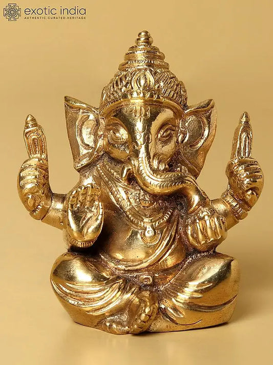 Lord Ganesha Statue in Ashirwad Mudra | Brass Ganapati Idol | Small Statue